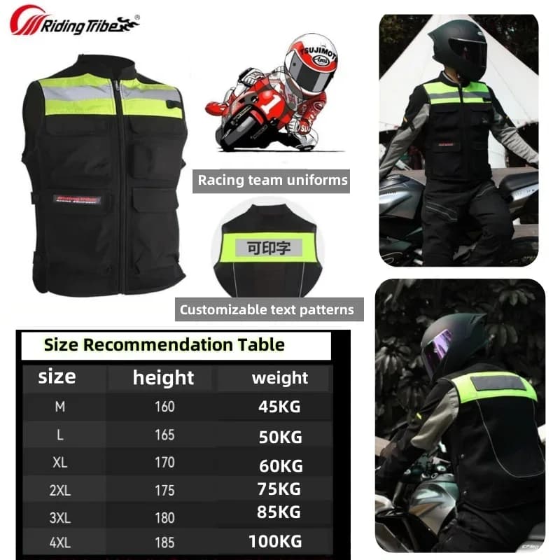 Reflective Vest for Motorcycle Riding Racing Protective Vest Back and Chest Protection Anti Fall Vest Customizable Text