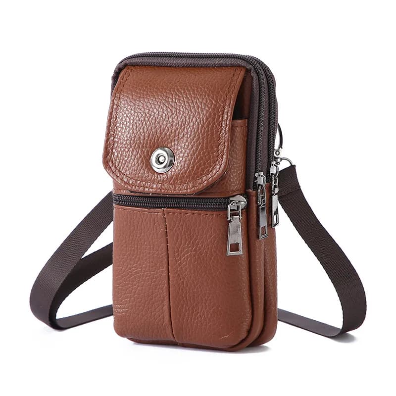 Crossbody Sling Bag for Men – Leather Waist Pack Cell Phone Holster, Business Casual Phone Pouch with Adjustable Strap