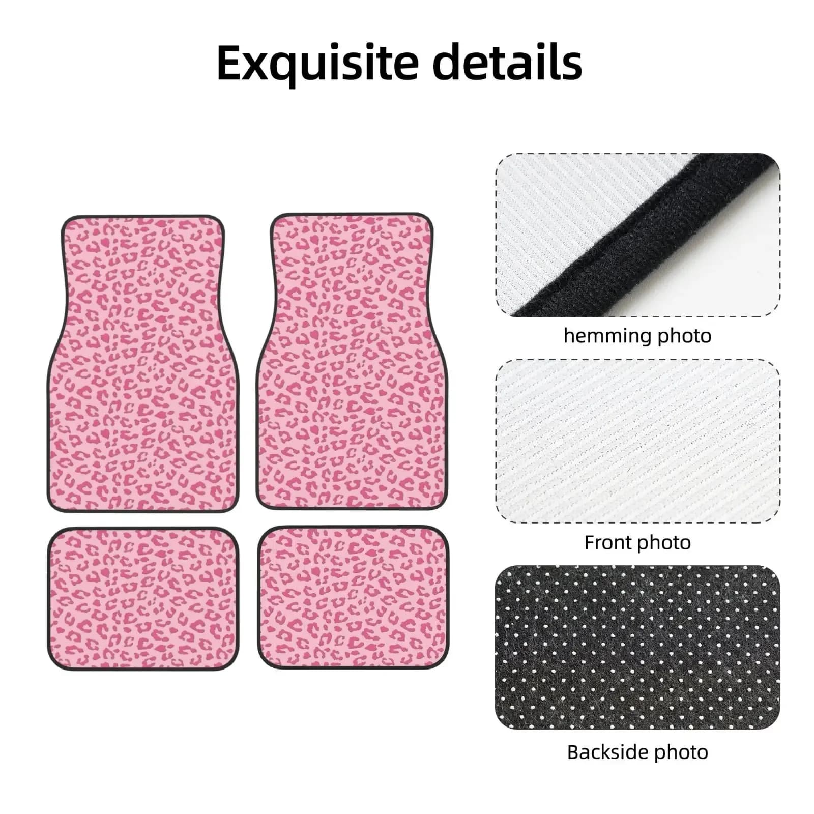Tappetini per Auto con Stampa Leopardata Rosa, Set da 4 Pezzi, Antiscivolo, Anteriori e Posteriori, in Gomma, Protezione per Pavimento, Adatti alla Maggior Parte dei Veicoli