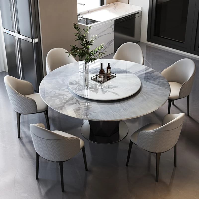 Tavolo da pranzo rotondo in roccia con giradischi Tavolo da pranzo per la casa Tavolo da pranzo in pietra con gambe dal design personalizzato