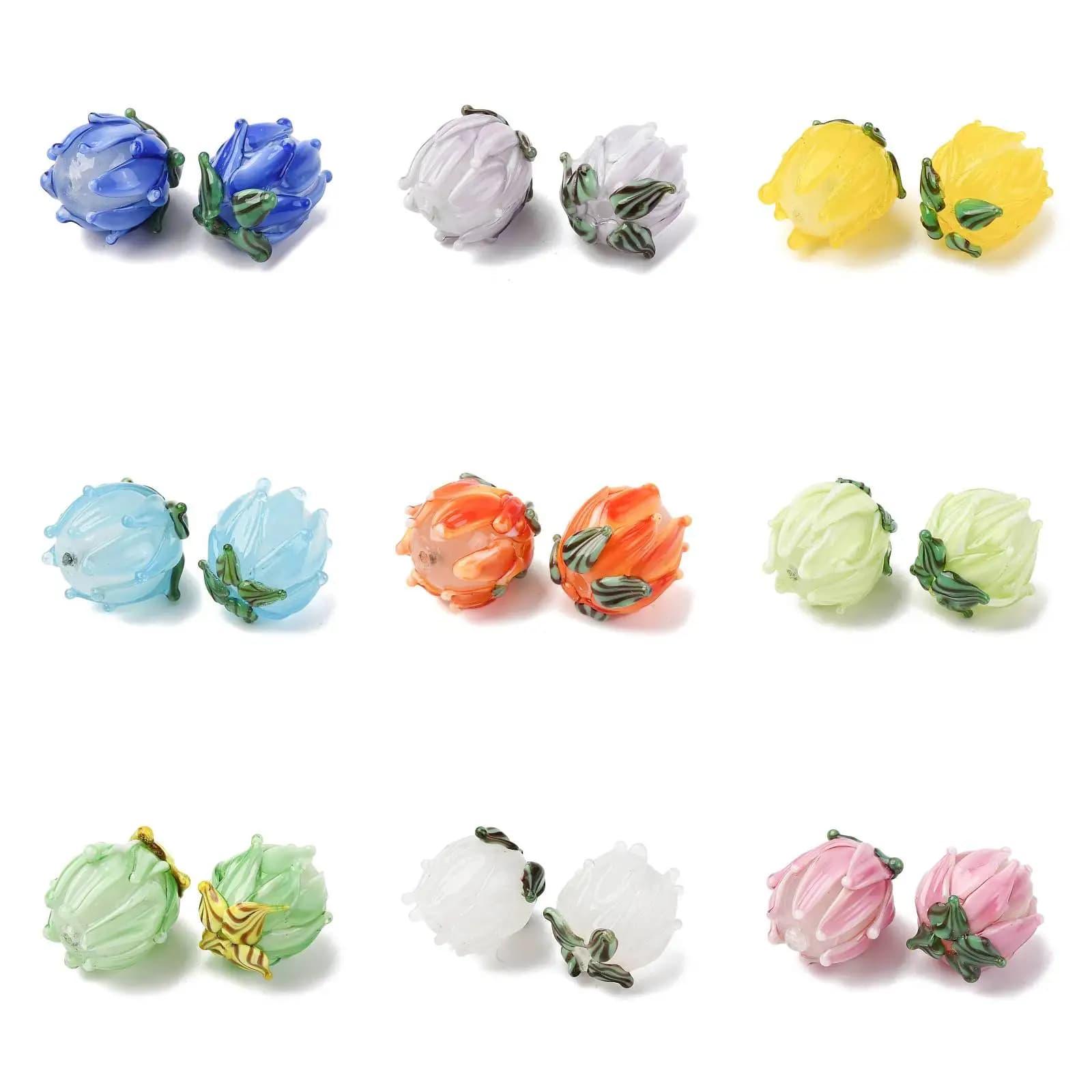 20pcs Handmade Lampwork Tulip Beads Colorful Flower Loose Beads For DIY Bracelets Necklace Jewelry Making Accessories Crafts