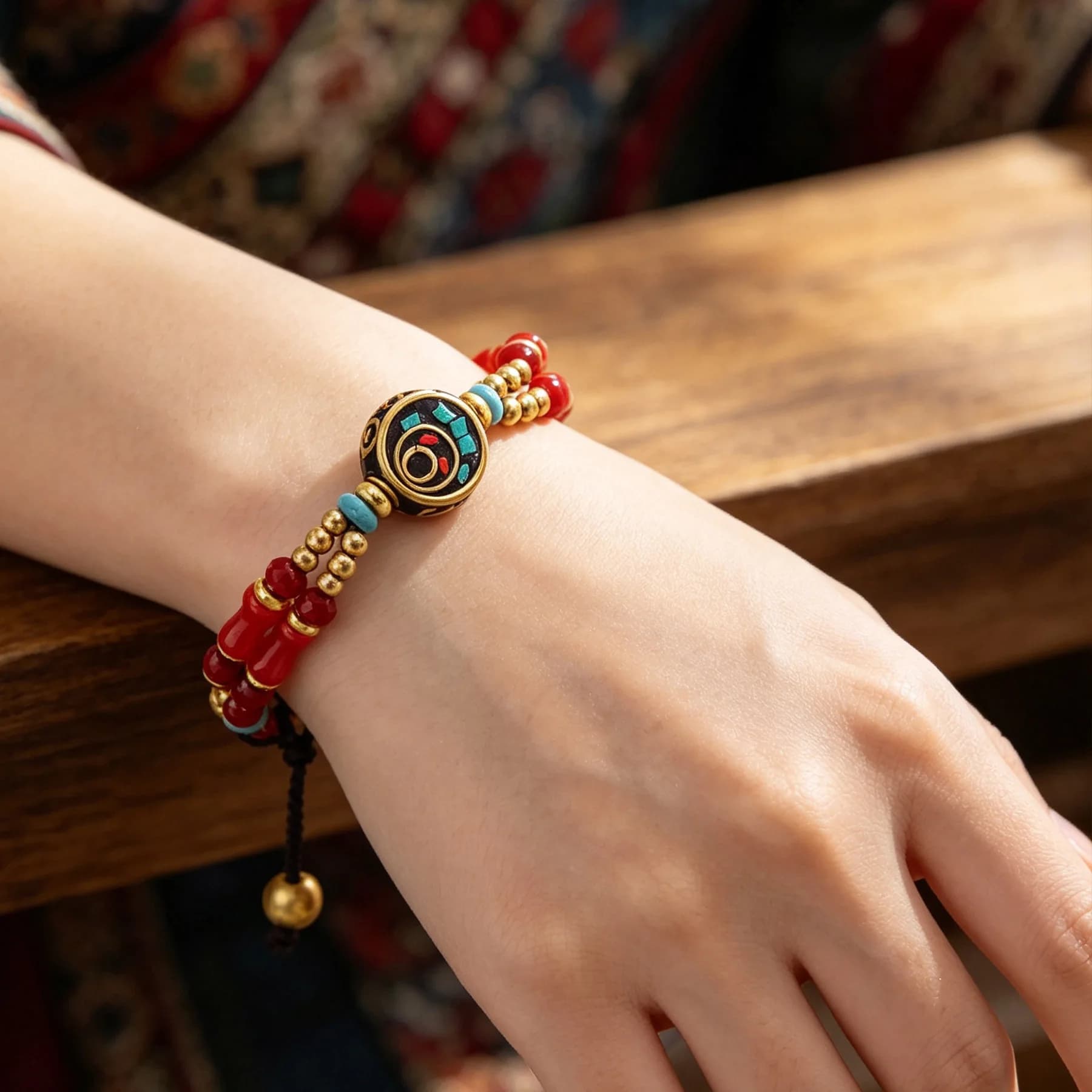Ethnic Retro Tibetan-Style Alloy Bell-Shaped Beaded Bracelet for Women New Chinese-Niche Handmade Bracelet