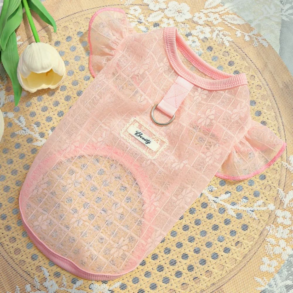 Gilet rinfrescante sottile in rete per cani, con maniche a volant, protezione solare per gatti, gilet traspirante con stampa floreale, vestiti estivi per cani