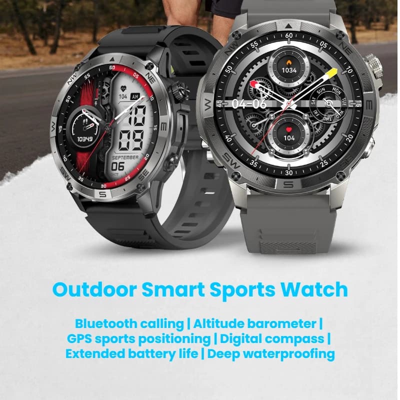 Orologio intelligente con bussola GPS per uomo donna 1.43 "AMOLED Fitness Tracker con pressione dell'aria dell'altitudine IP68 impermeabile per iOS Android