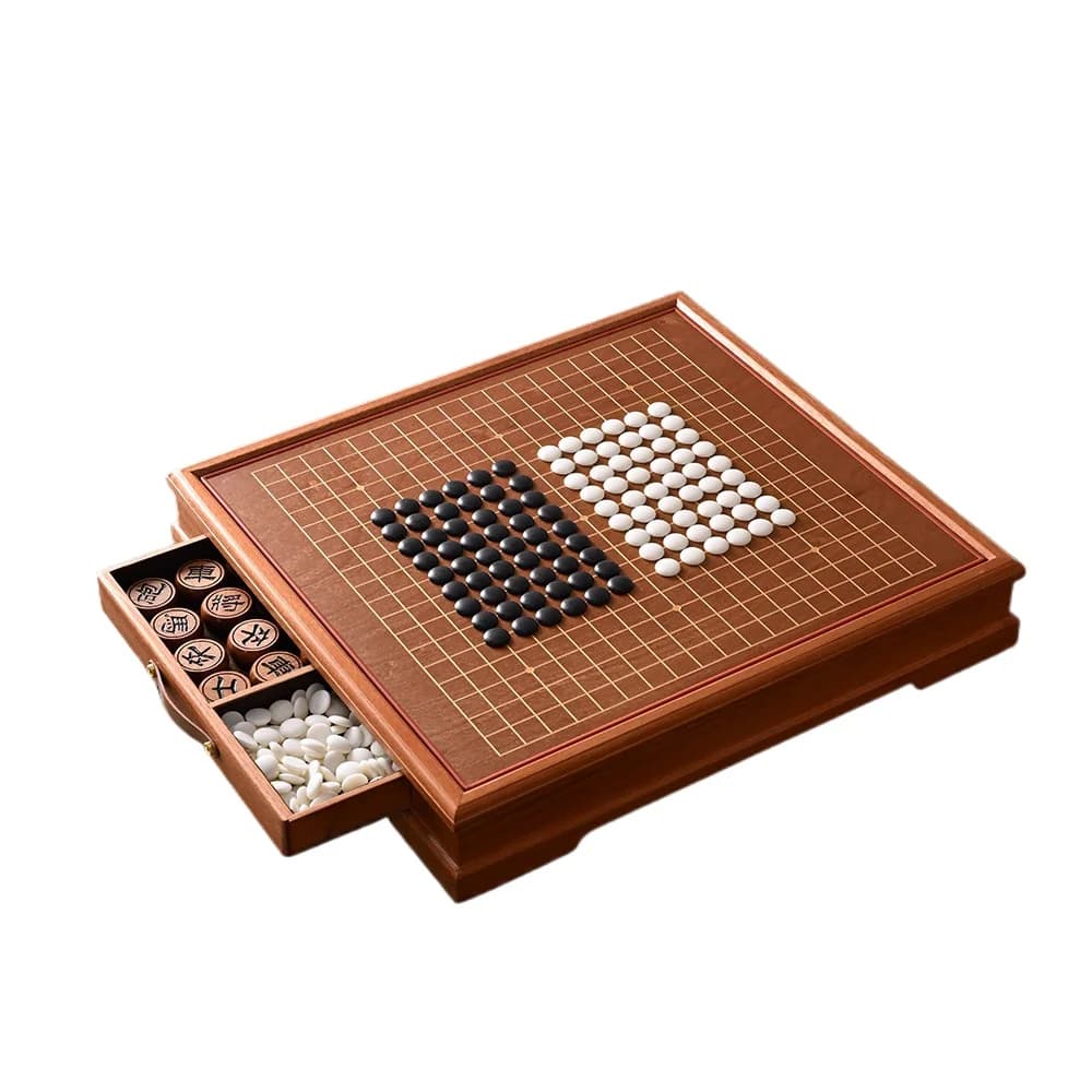 Scacchiera 2-in-1 Go Gobang e Dama, Set Avanzato in Legno Massello di Mogano, Scacchi Cinesi Yunzi
