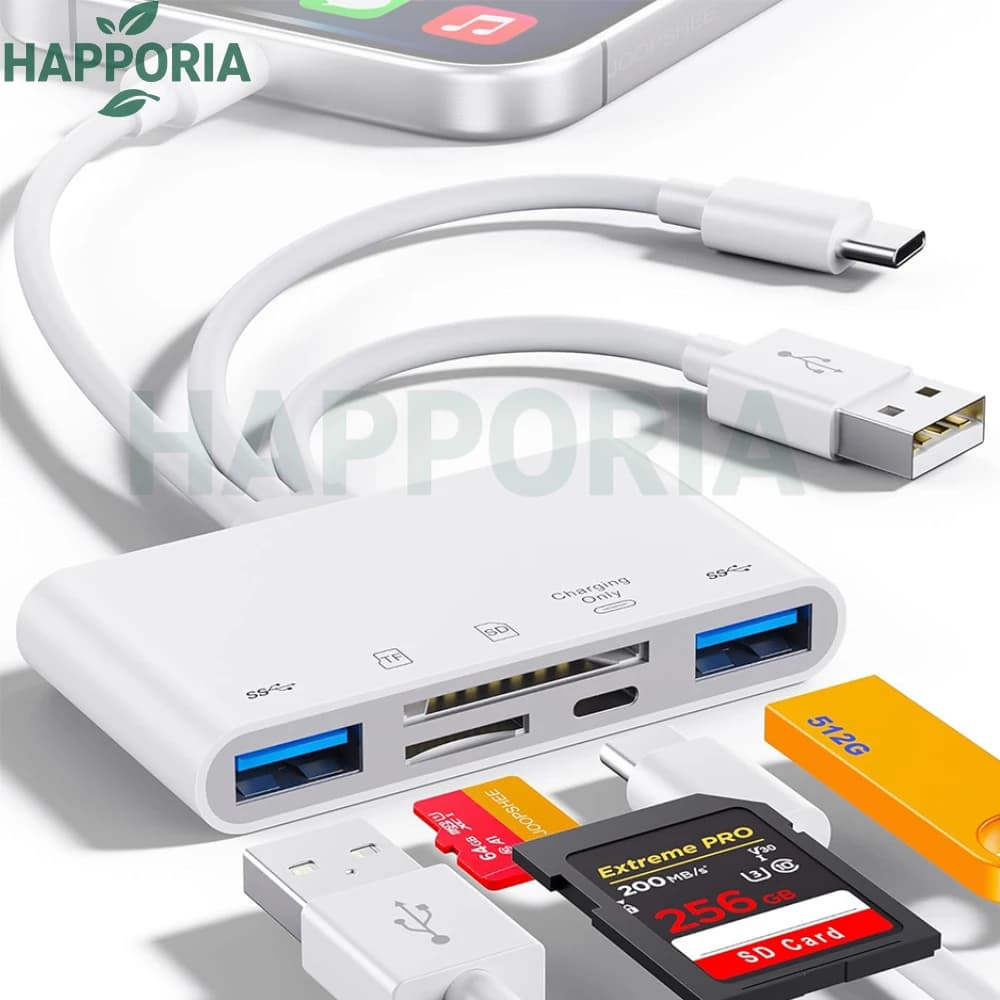 Nuovo Lettore di Schede SD TF 5-in-1, Hub Convertitore OTG Multifunzione per iPhone12 13 14 15 16 17 iPad Android Xiaomi