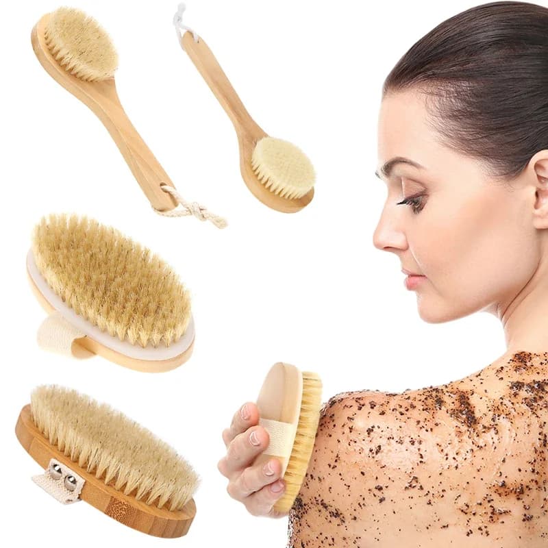 Spazzola da bagno con setole naturali Spazzola esfoliante per massaggio corpo in legno Spazzola per doccia SPA Donna Uomo Spazzola per il corpo asciutto per la cura della pelle