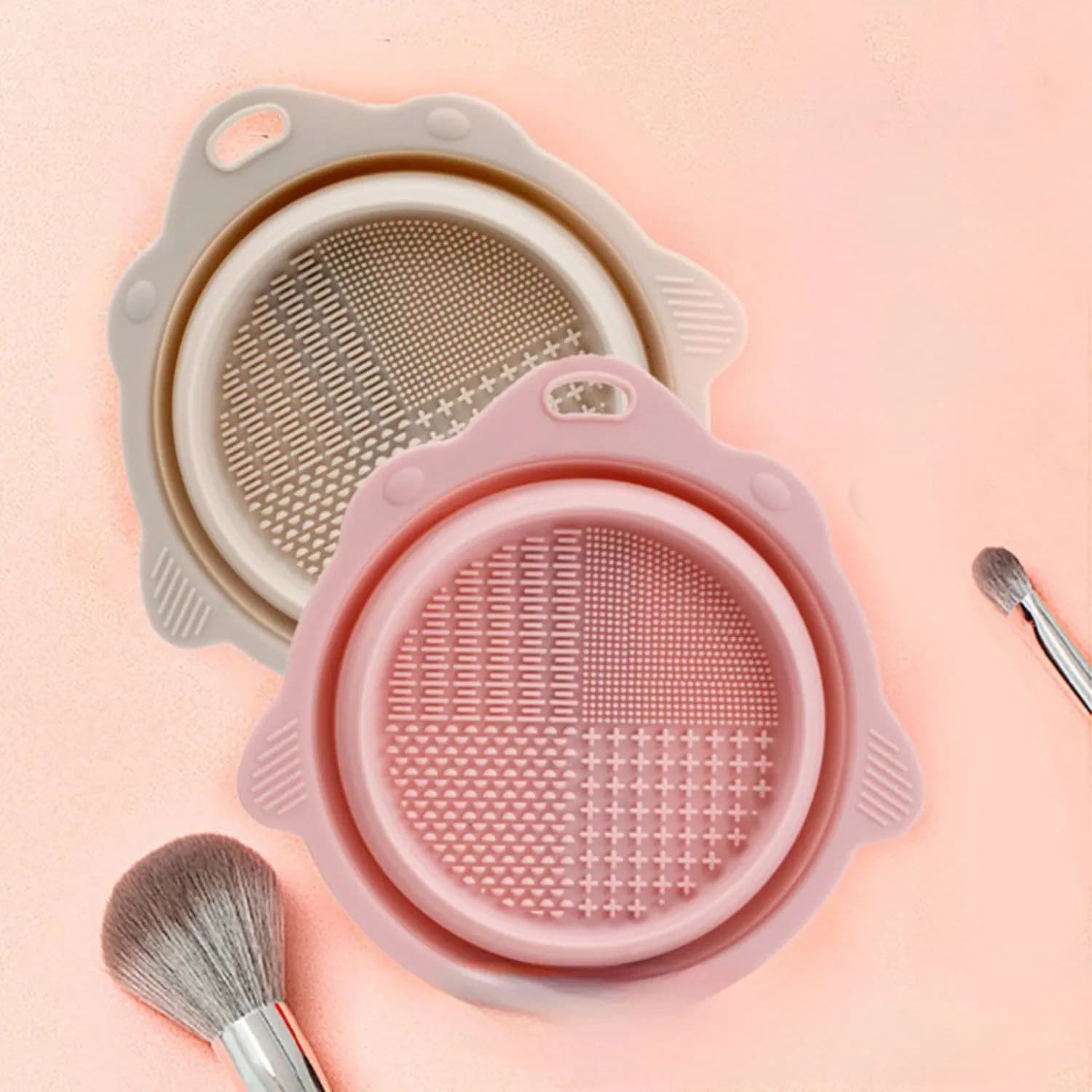 Ciotola Multifunzionale in Silicone per Pulizia Pennelli da Trucco, Spugnetta per Lavaggio Beauty Blender con Supporto Pieghevole