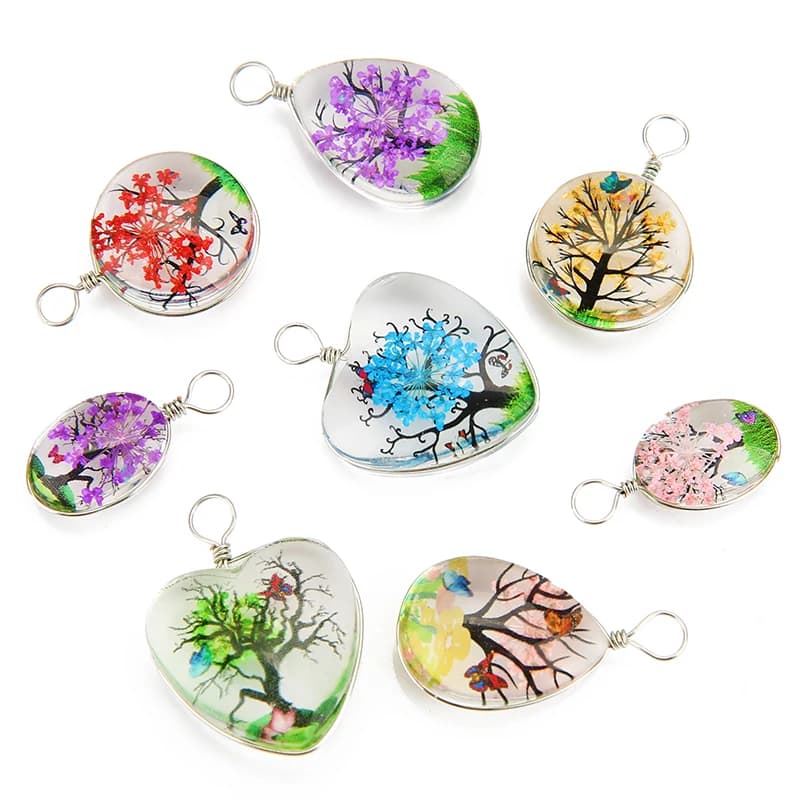 5 pcs crystal glass earrings with colorful tree, beads, heart droplets, necklace pendants, for diy bracelets, jewelry creation