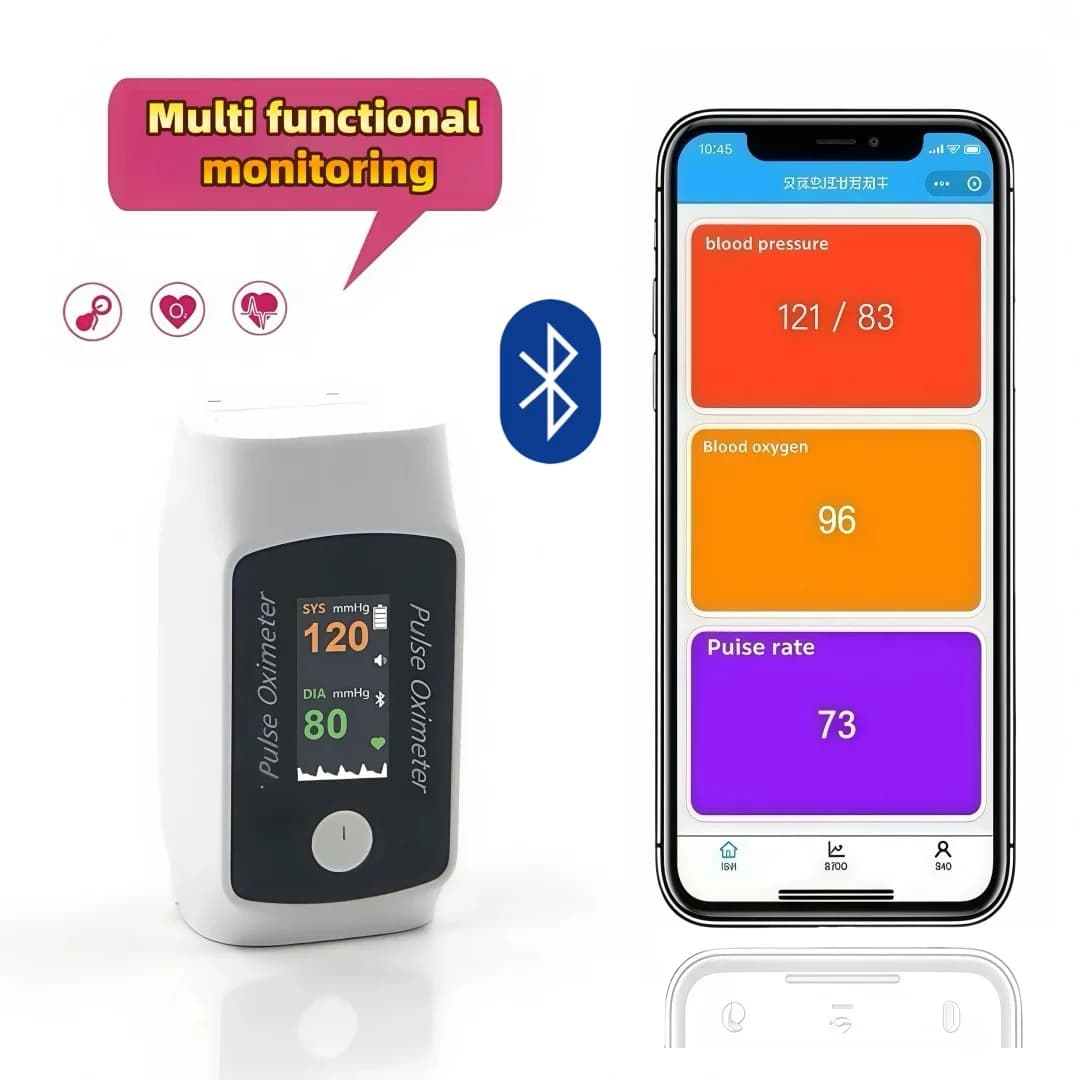 Bluetooth Fingertip Pulse Oximeter with Blood Pressure Monitoring Function, Heart Rate and Blood Oxygen Saturation Monitor