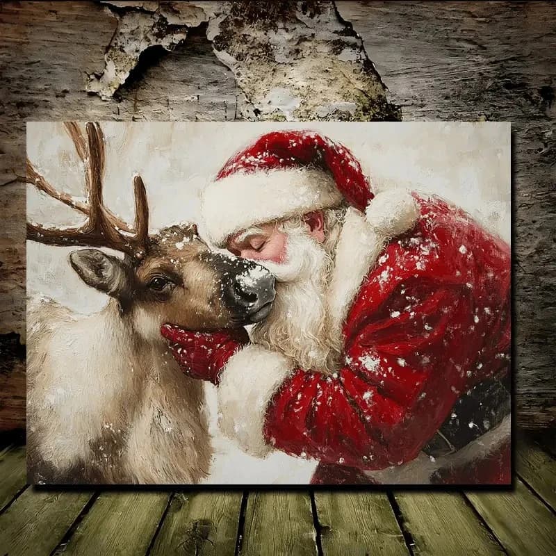 Poster e stampe di Babbo Natale e renne Pittura su tela di arte natalizia Immagine di arte della parete per soggiorno Decorazioni per la casa Senza cornice