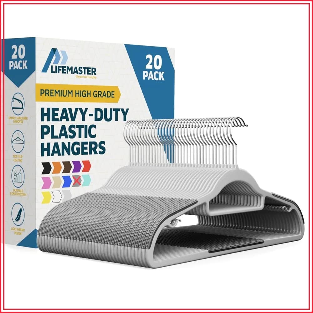 20-Pack Slim Non-Slip Clothes Hangers with 360° Swivel Hooks - Space-Saving, Heavy Duty, Rubber Coated, Gray