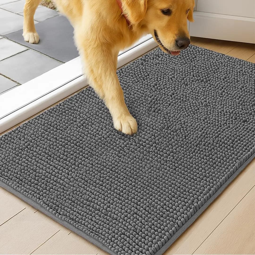 Tappetino Super Assorbente in Microfibra per Cani con Zampe Fangose, Tappeto Antiscivolo per Ingresso Interno, Lavabile Grigio 36x60
