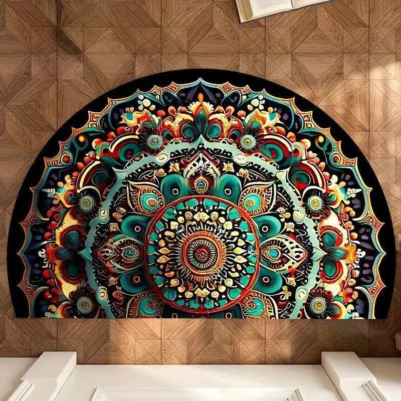 VIKAMA Velvet Semi-Circle Doormat Non-slip Absorbent 3D Visual for Entryway Decor