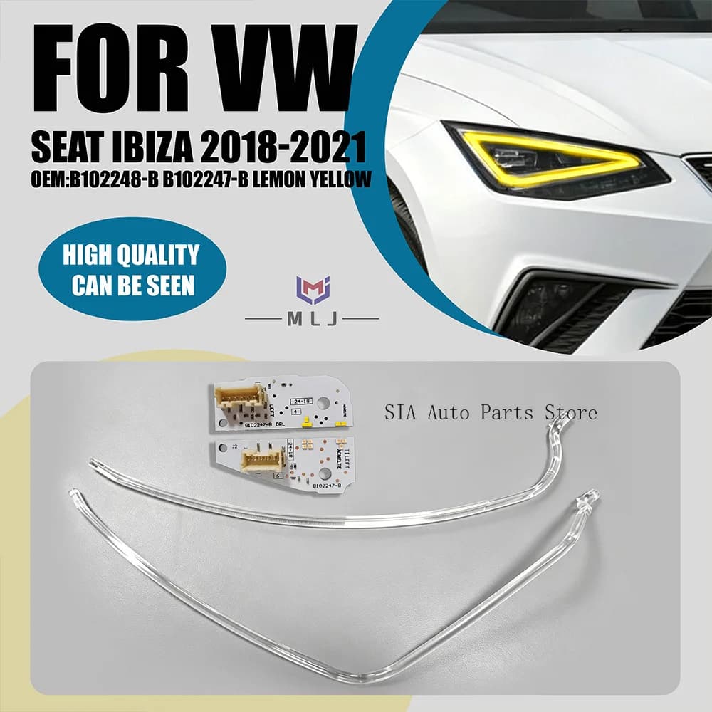 Striscia Luminosa con Chip LED Occhio d'Angelo Giallo per VW SEAT IBIZA 2018-2021, Luce Diurna OEM B102248-B B102247-B