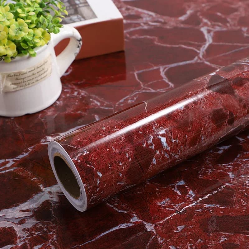 Carta da parati autoadesiva in PVC autoadesivo in vinile impermeabile in marmo rosso per controsoffitti dell'armadio della cucina del bagno Carta da contatto decorativa