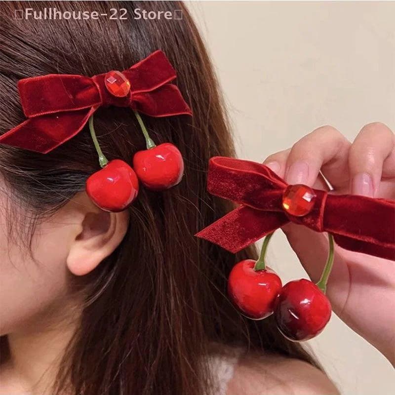 【MAX-22】1/2/4 pezzi Fermaglio per capelli con fiocco in velluto rosso ciliegia, eleganti fermagli per capelli da donna, versatili e dolci accessori per capelli
