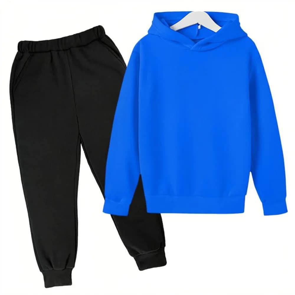 Kids Fleece Hooded Pullover Pants Set Boys Girls Winter Warm Sportswear Children Thick Casual Tracksuit Comfortable Outfit