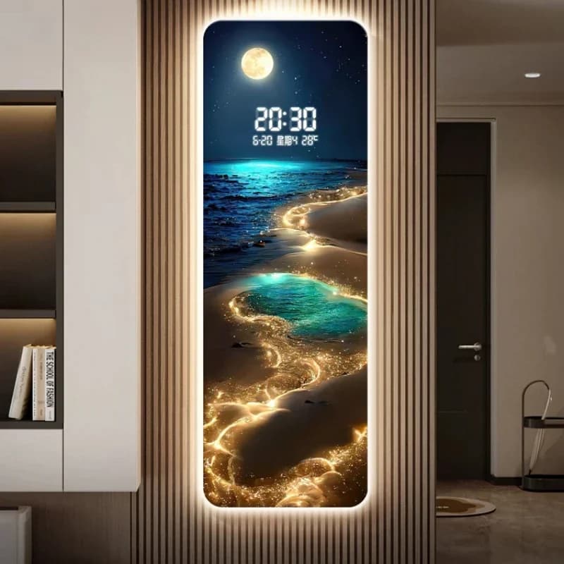 Digital wall clock Nordic Wave Perpetual calendar with lunar display for entrance living room electronic clock 2024