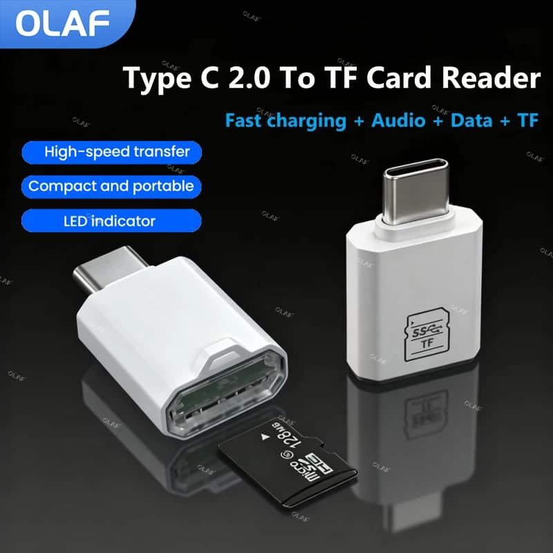 Portable Type C 2.0 To MicroSD Card Reader With LED indicator High Speed Transfer Type C2.0 Mini TF Card Reader Adapter