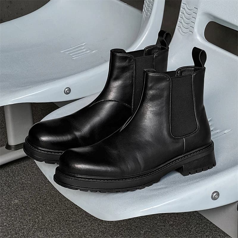 Men High Top Boots PU Solid Color Round Toe Comfortable Classic Business Men Boots Size 38-46