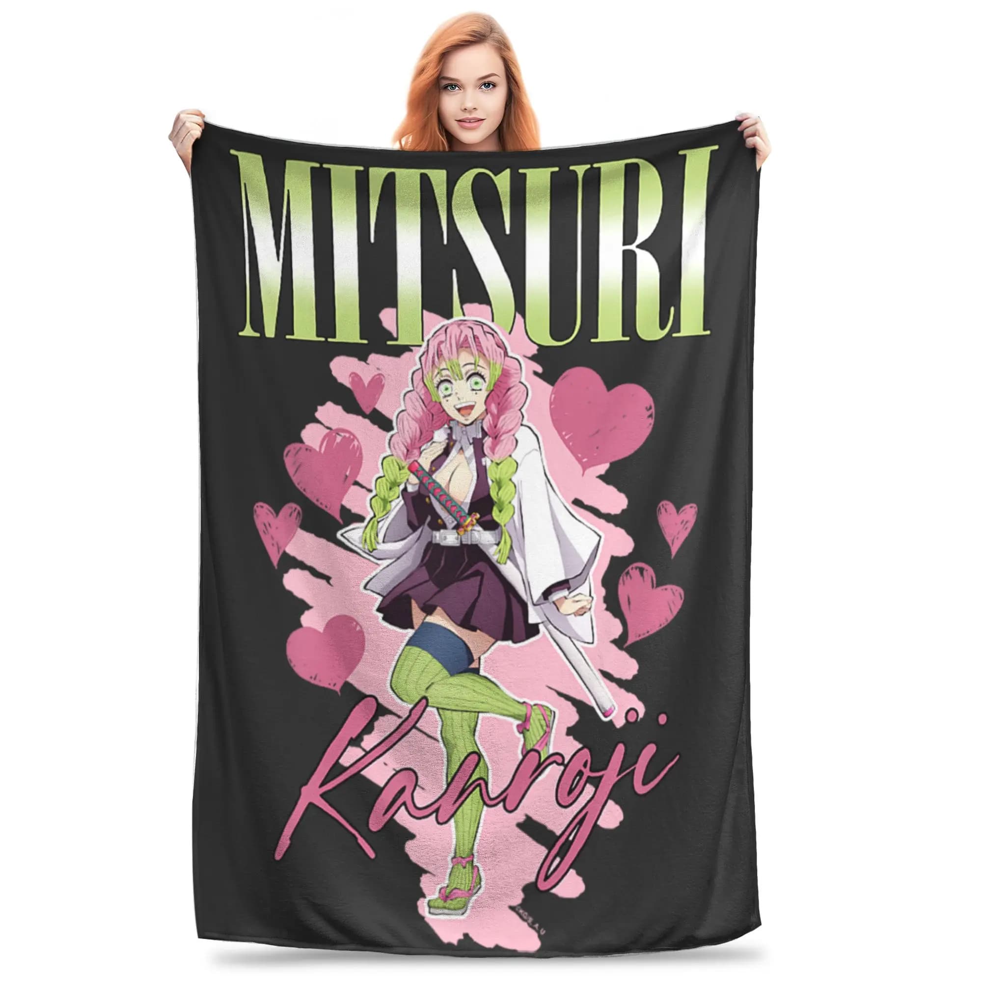 1PC Demon Slayer Kimetsu no Yaiba Mitsuri Kanroji Love Heart Winter Blankets for Adults Bedding Home Interior Sofa Knee