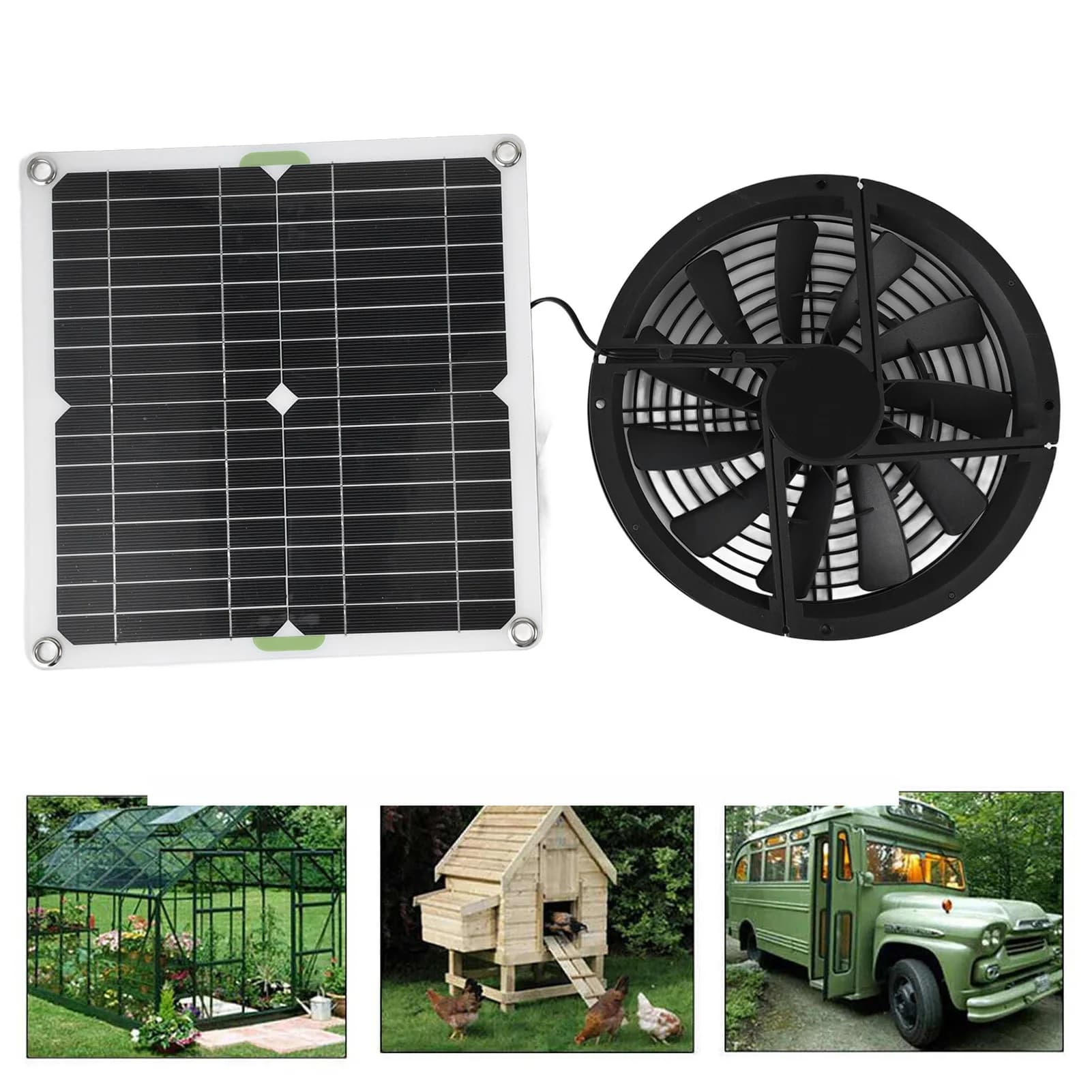 Kit ventola pannello solare da 100 W 10 pollici Pannello solare impermeabile Custodia di ventilazione rotonda Ventola di scarico per galleria Capannone serra