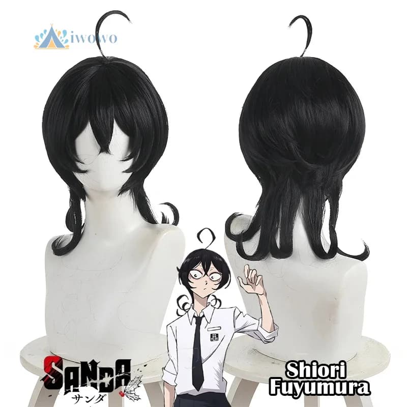 Anime Sanda Shiori Fuyumura Parrucca Cosplay Medusa Nera Bob Capelli Parrucche Spalla-lunghezza Per Le Donne Ragazze Uomini Halloween Protezione Della Parrucca Gratuita