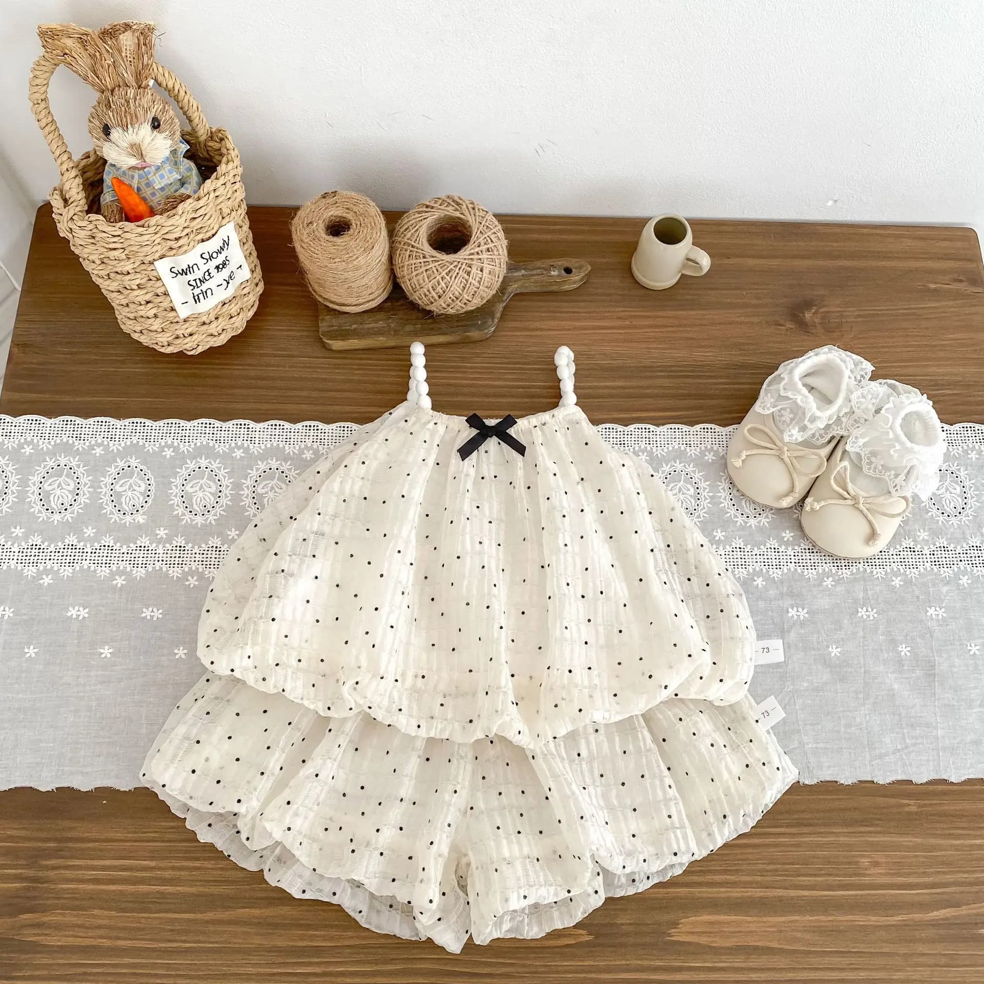 2025 Summer New Baby Girls Sleeveless Clothes Set Infant Toddler Bow Sling Tops + Shorts 2pcs Suit Girls Sweet Princess Outfits