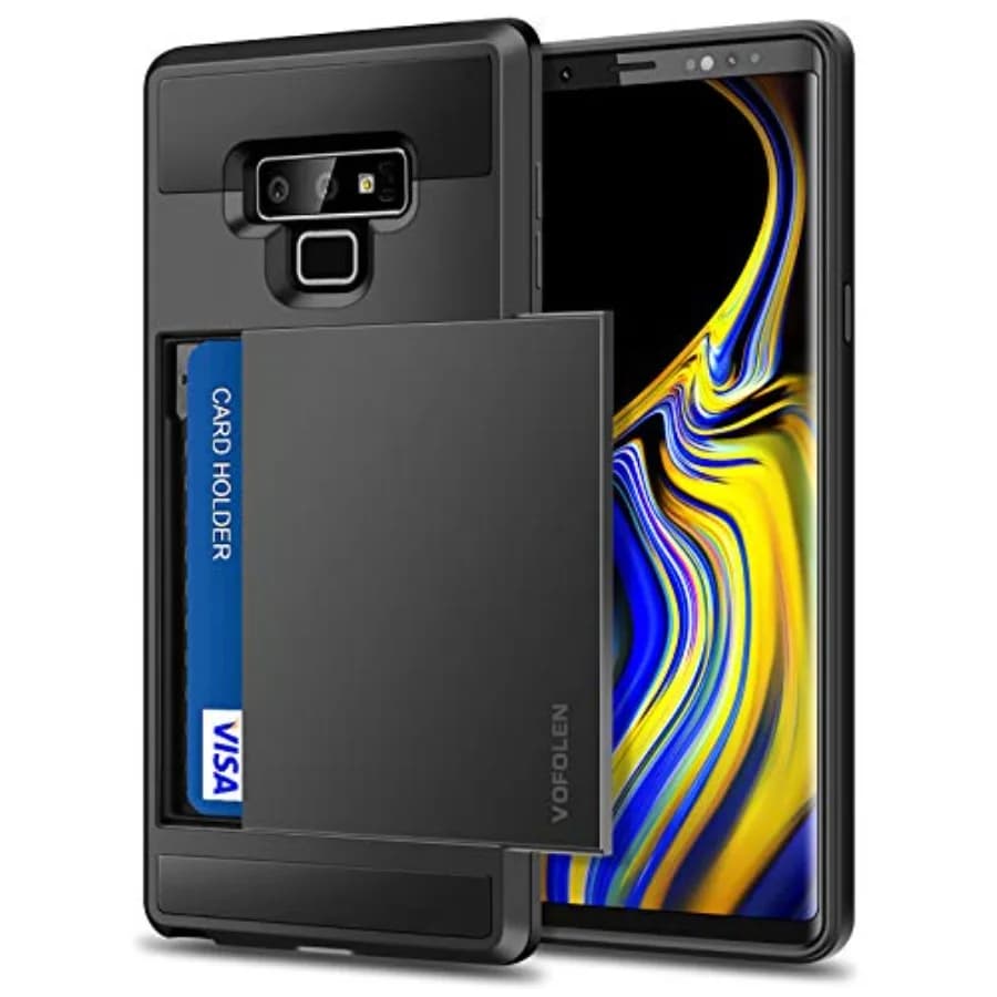 for Galaxy Note 9 Case Wallet Credit Card Holder ID Slot Sliding Cover for Men Women Heavy Duty Dual Layer Protective Hard Shel