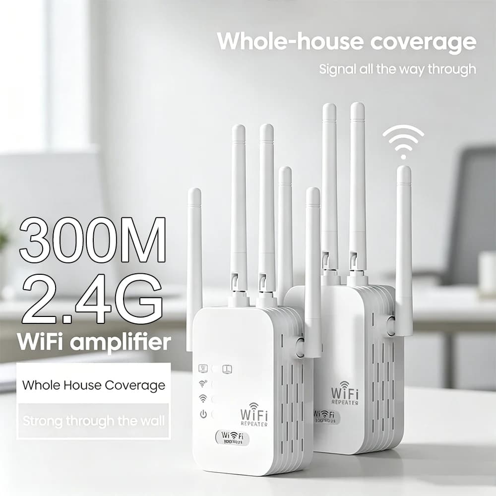 Ripetitore WiFi 2.4G 300Mbps a Lungo Raggio, Amplificatore di Segnale 802.11N, Router per Rete Domestica