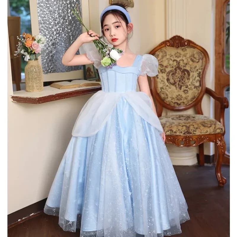 Abito lungo per bambini con maniche a sbuffo dolce di fascia alta, per bambini, per ragazze di fiori, fiaba, principessa, matrimonio, festa di Natale