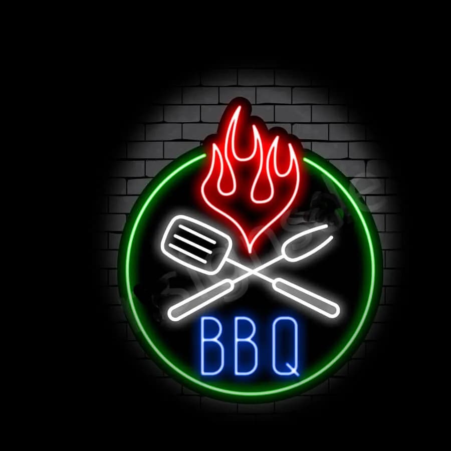 Insegna al neon per barbecue Lampadine al neon Insegna per barbecue Luci a fiamma Insegna Pubblicità in vero vetro Negozio Bar Decor Parete Finestra Arredamento estetico della stanza