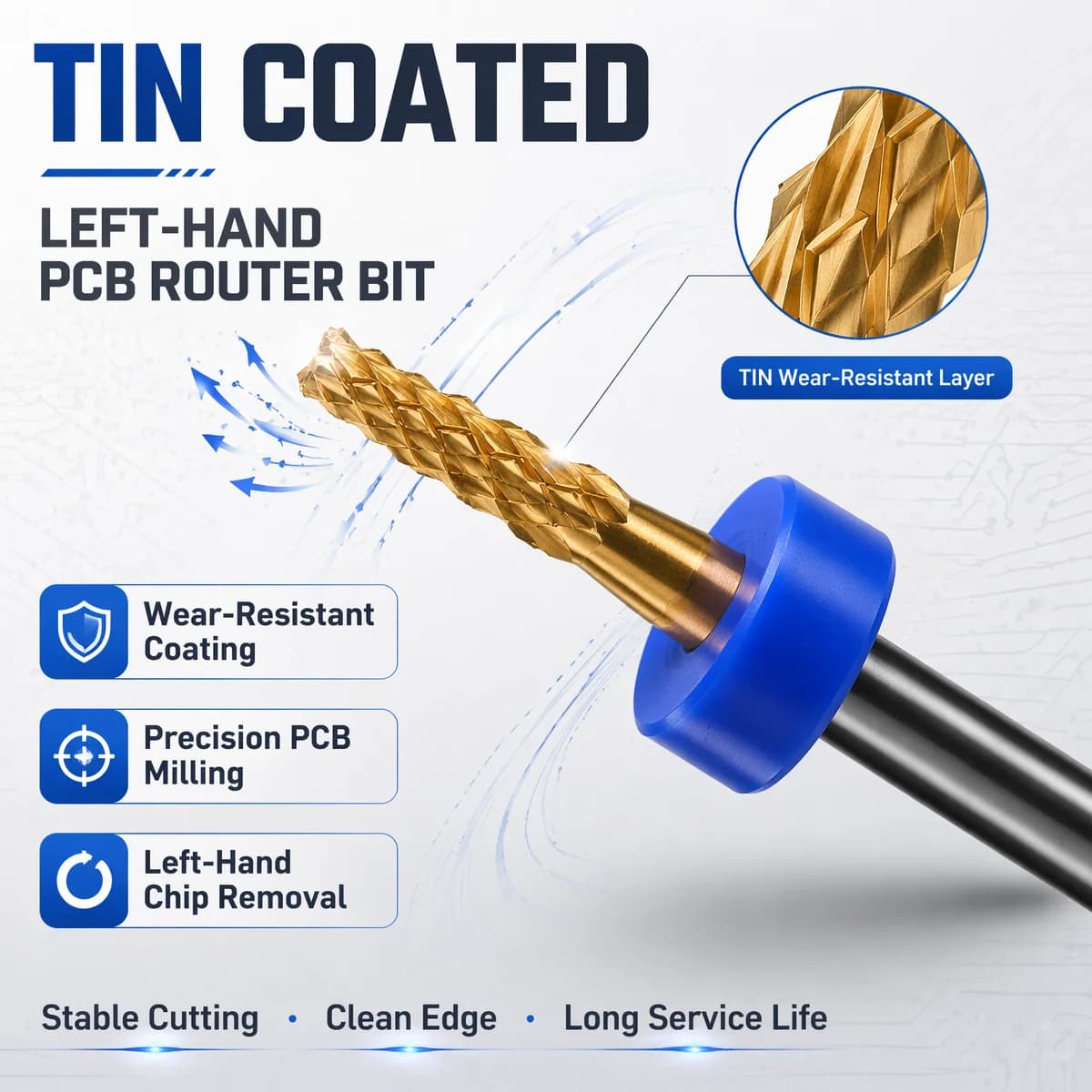Low-cut PCB Mills for Solid Metal Router in Imported Tungsten Steel TiN Endmill Cutting Tools for CNC Printed Circuits