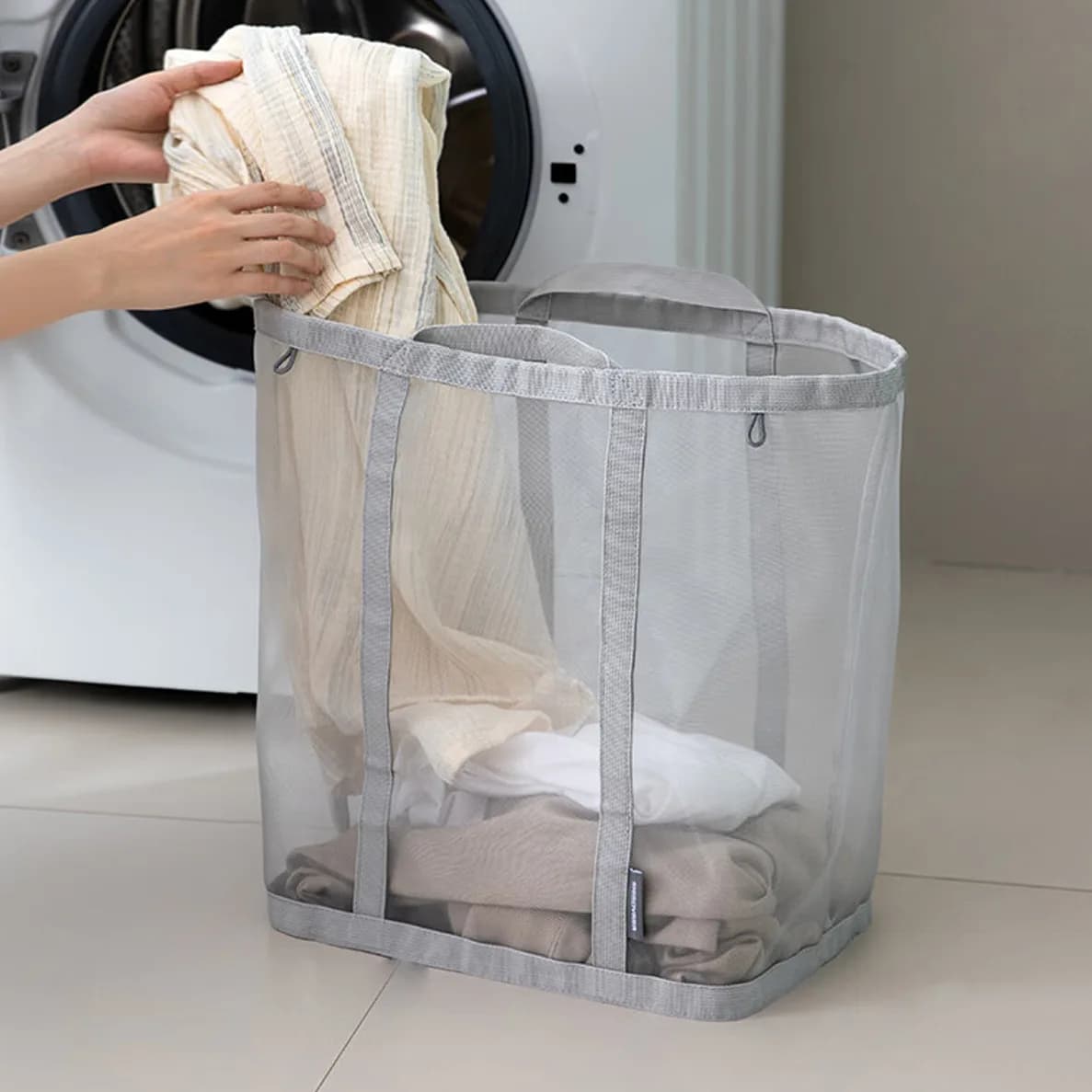 Foldable Wall Mounted Mesh Laundry Bag Large Capacity Hanging Dirty Clothes Organizer for Bathroom Bedroom