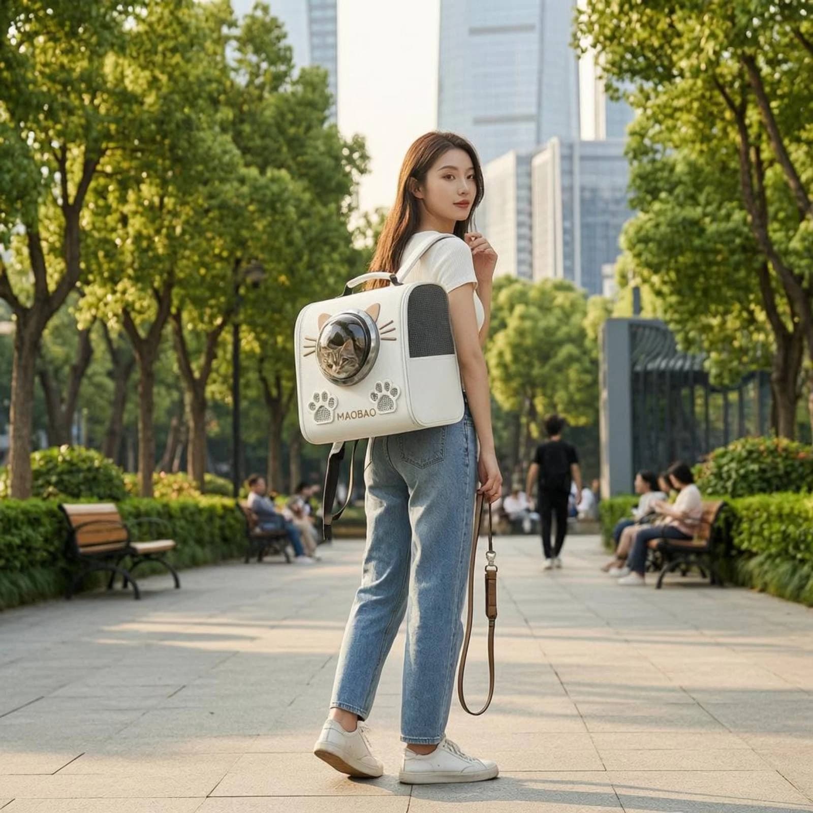 Cat Backpack Carrier Mesh Ventilation Clear Dome Pet Backpack Space Capsule Cat Carrier Paw-Print Accents Lightweight