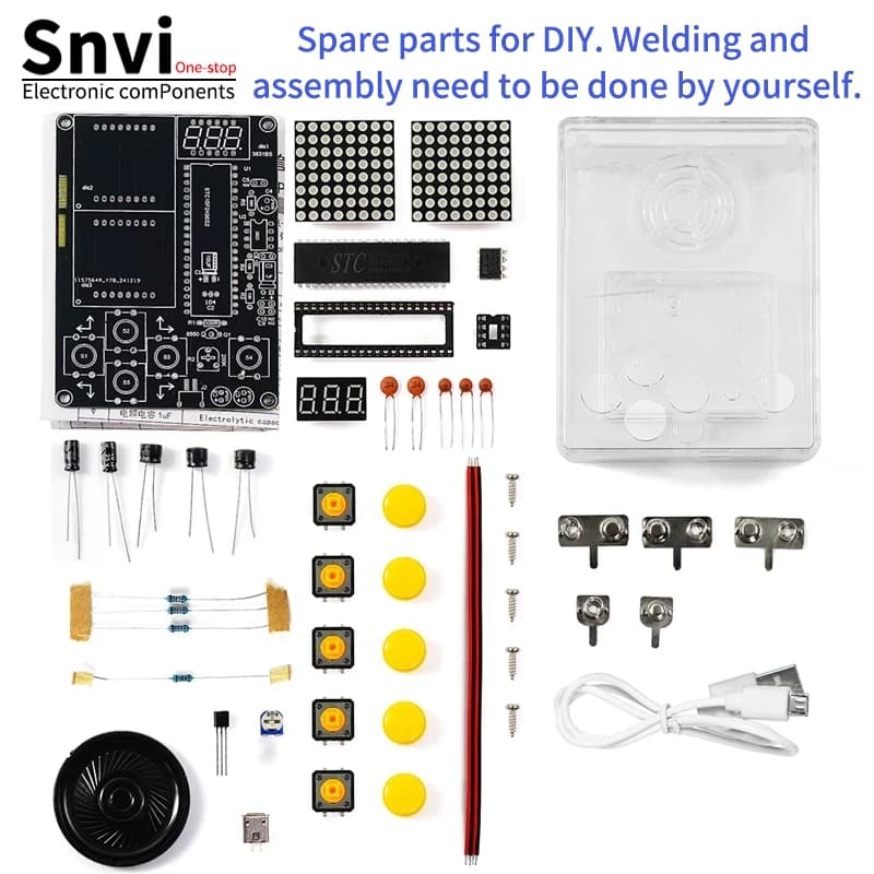 Kit Console di Gioco Pixel Fai-da-Te Snvi, 51 MCU Tetris Puzzle, Kit di Apprendimento per Saldatura Elettronica con Custodia Trasparente