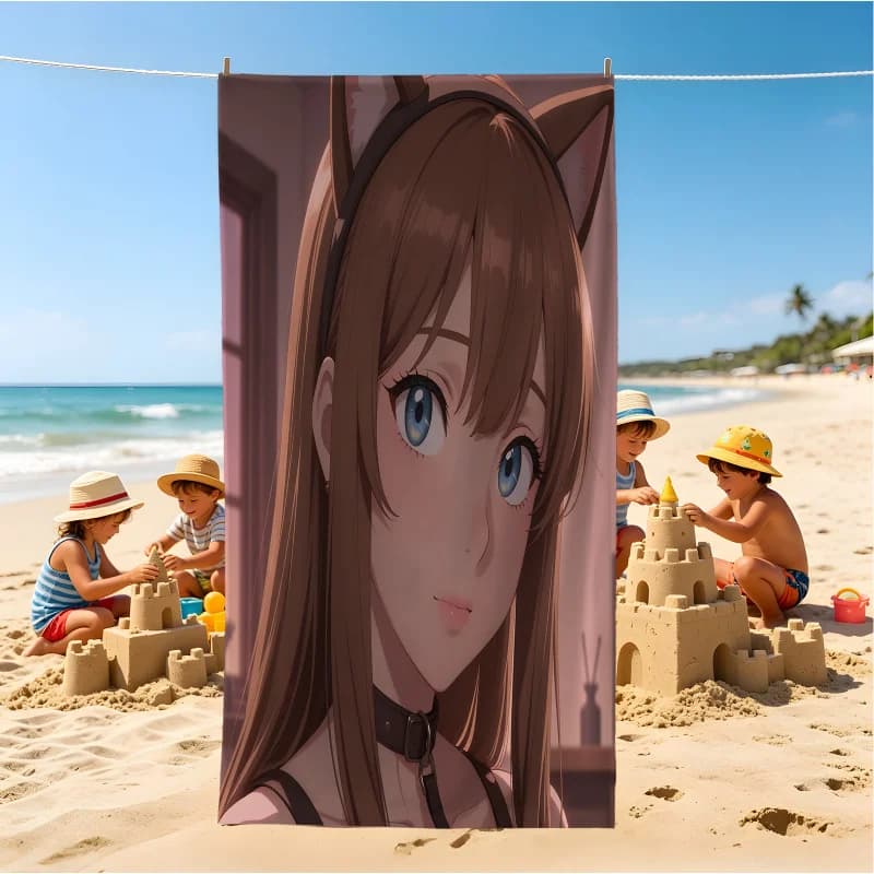 Simpatico telo mare con stampa di gattini anime, telo da piscina, telo da campeggio, telo da bagno, coperta per viaggi, palestra, nuoto