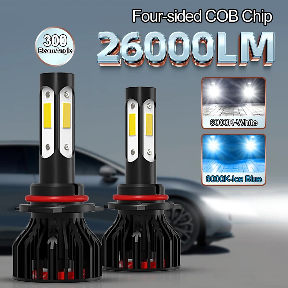 2 pezzi nuovi 4 lati 9005/HB3 9006/HB4 H4 H7 H11 H13 9004 9007 lampadine a LED per auto 6000K bianco 8000K blu ghiaccio 26000LM 360 angolo del fascio
