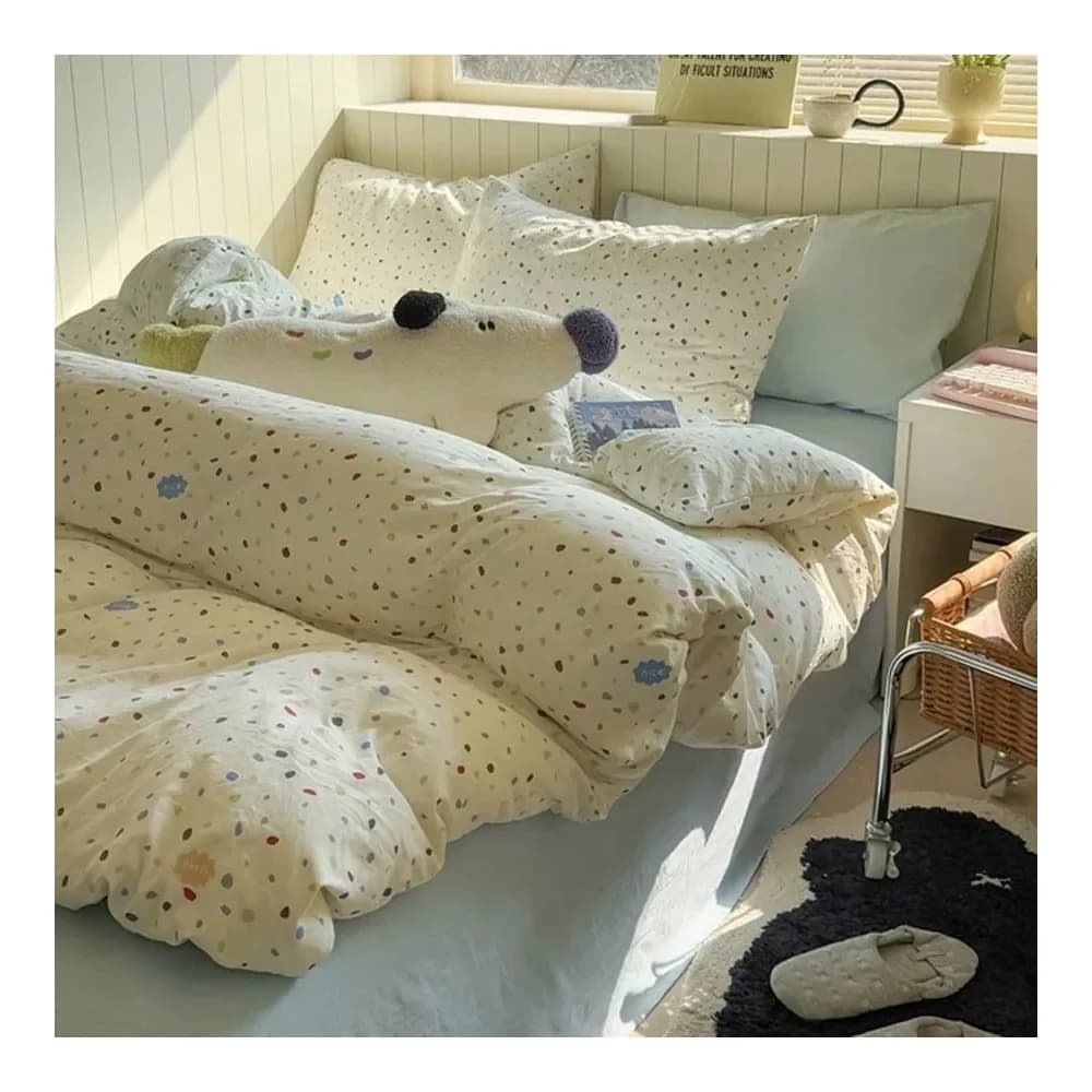 Set di Biancheria da Letto in 100% Poliestere Stile Ins con Stampa Colorata a Motivi Geometrici, 2 Federe e 1 Copripiumino Senza Lenzuolo