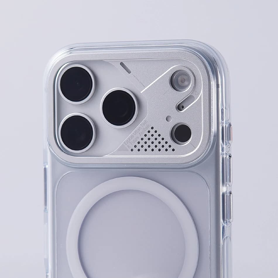 Custodia Magnetica Trasparente di Lusso per MagSafe per iPhone 17 Pro Max 17 Pro, Stile Tecnologico, Protezione Lente in Metallo, Cover Rigida Trasparente