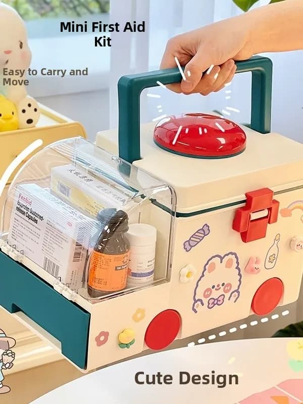 Cassetta Portatile per Medicinali da Auto, Set Essenziale di Farmaci, Kit di Pronto Soccorso, Scatola Contenitore, Simpatica Cassetta Portamedicinali per Bambini in Plastica