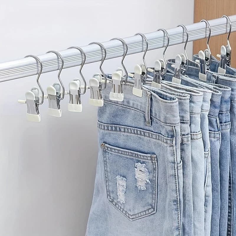 12pcs Stainless Steel Clothespins Laundry Clothes Pegs Hook Portable Hanging Clothes Clip Wardrobe Clothes Organizer Hanger