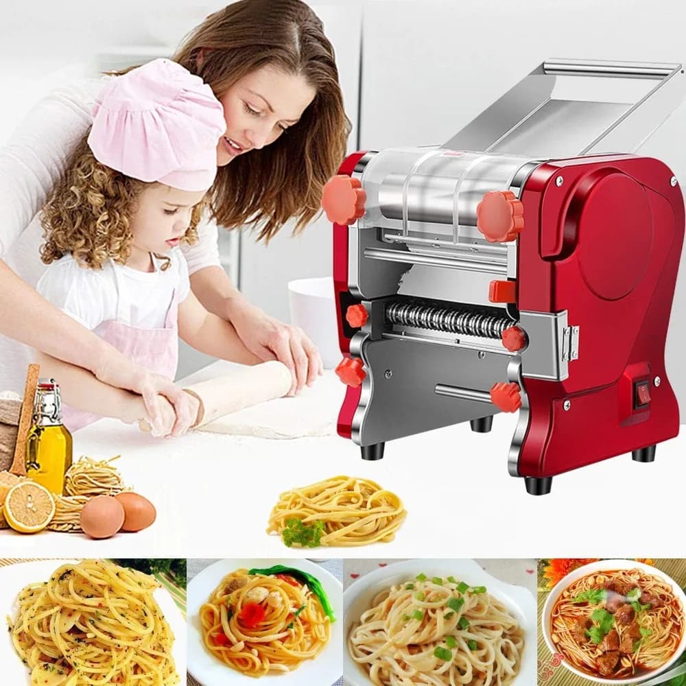 Macchina per fare la pasta, macchina elettrica per noodle e gnocchi per uso domestico/comerciale, doppio coltello completamente in acciaio inossidabile non smontato