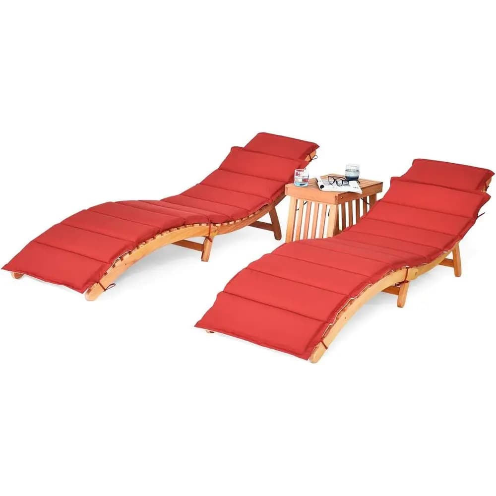 Elegante Set di Sedie Lounge da Esterno in Legno di Eucalipto con Tavolino Laterale Rimovibile e Cuscini per Giardino e Patio (Rosso e Bianco)