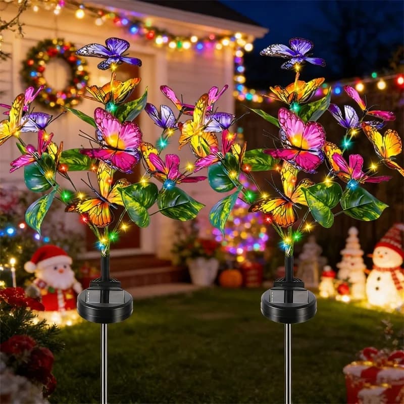 Luci Solari da Esterno a Forma di Farfalla e Fiore, Lampada da Giardino, Decorazioni per Matrimoni, Compleanni, Natale, Luci Fatate per Giardino, Ornamento per Sentieri