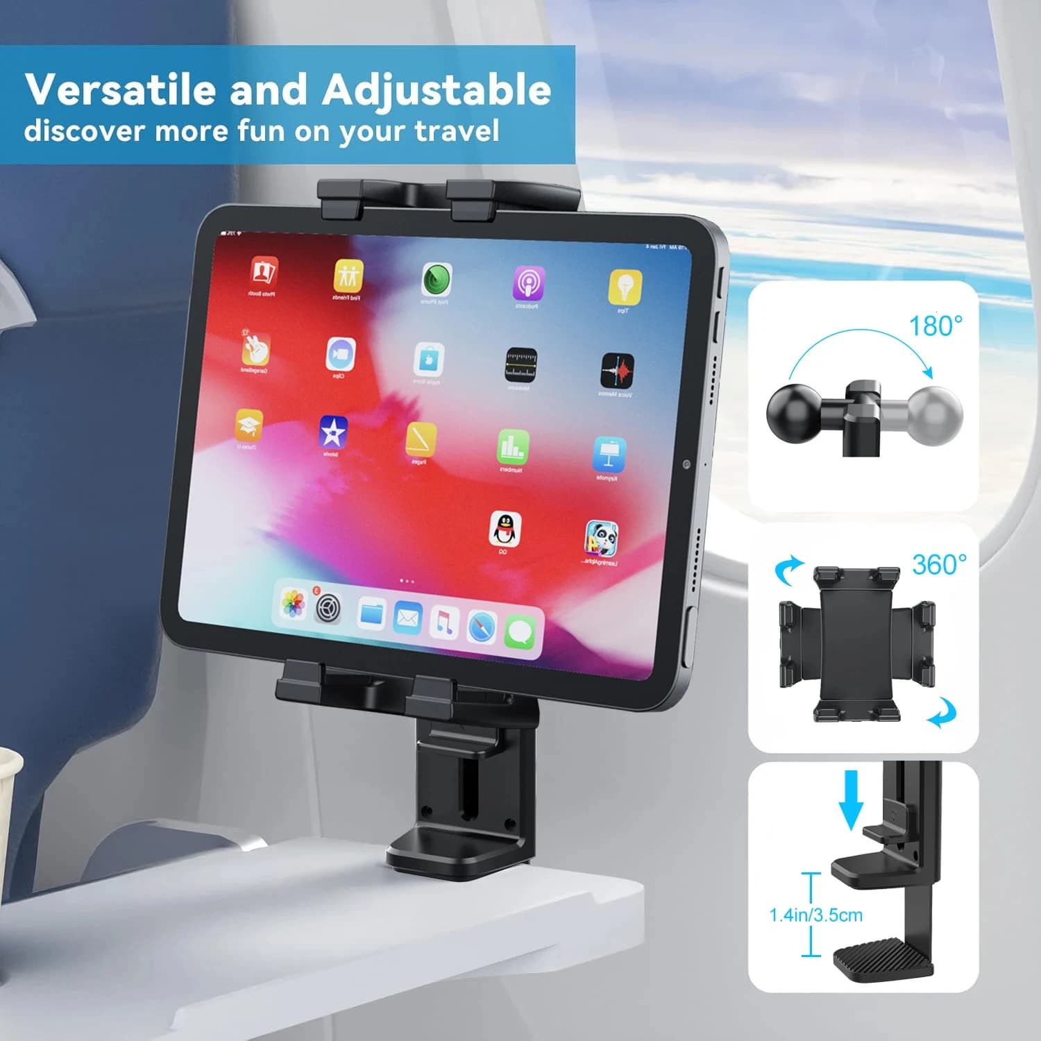 New tablet support for airplane, travel train seat, wardrobe, bar, folding phone bracket, desk support, edge grip, 360° rotation