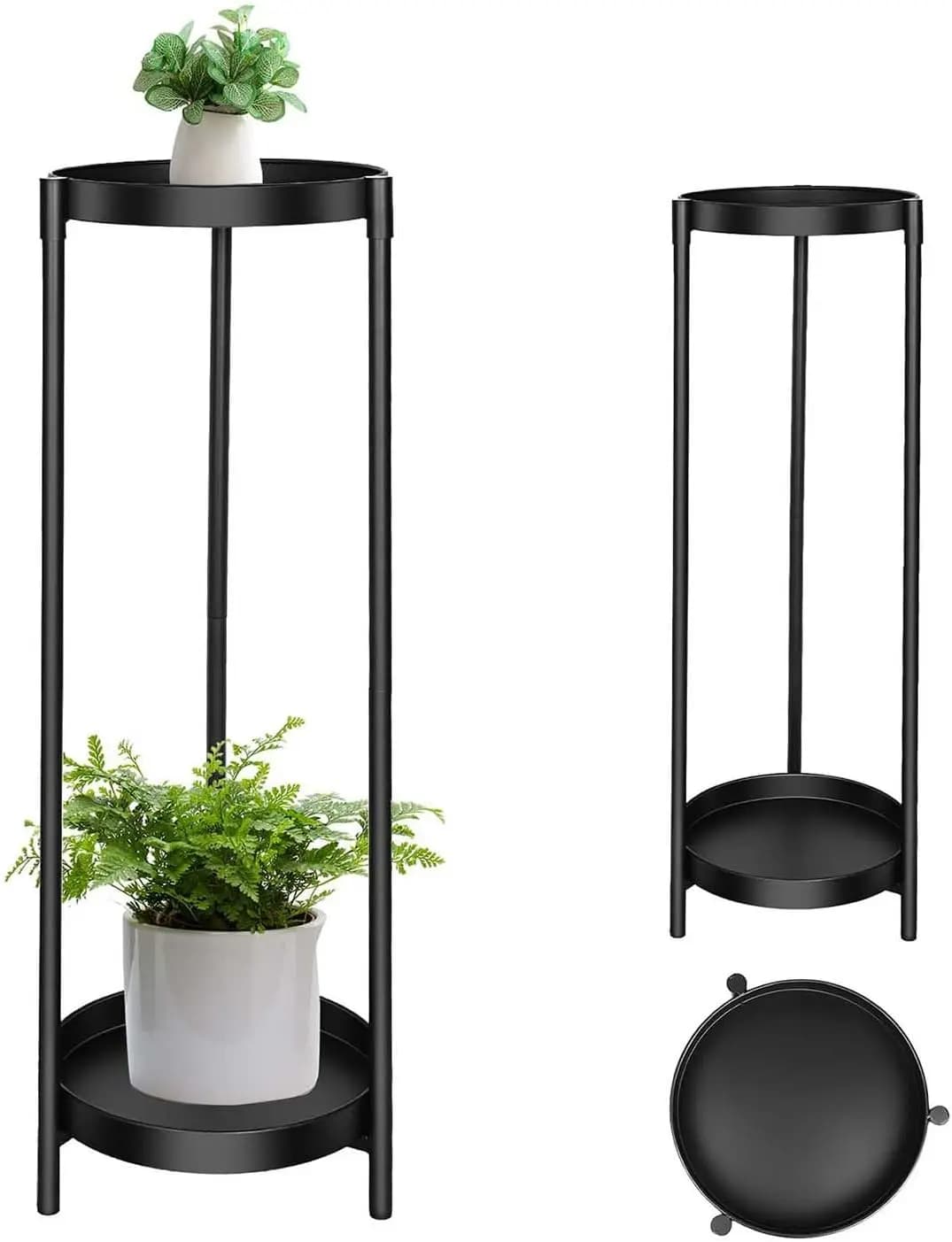 Support for Plants with 2 levels in Black Metal, 60 cm Anti-rust Scaffale for Flower Jars, for Interior and Exterior, Garden, Balcony, Patio