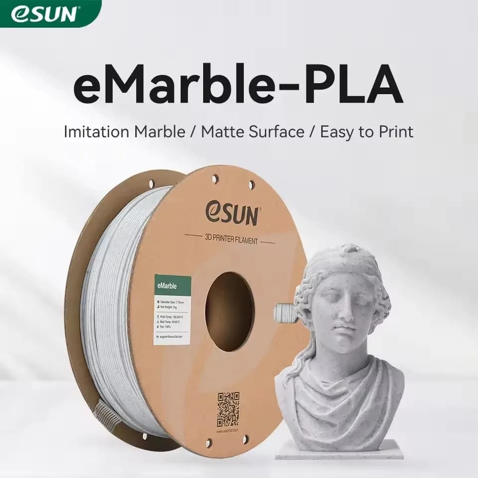 Filamento PLA effetto marmo eSUN 1,75 mm 1 kg, texture pietra, effetto marmo naturale, ecologico, per stampanti 3D