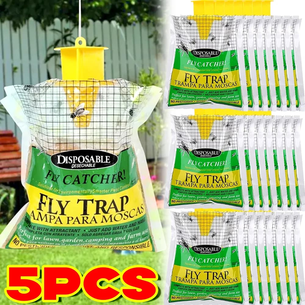 5/1x Trap Bags for Hanging Insects with Esca in Protective Powder, Non-Toxic Transparent Trap for Mosquitoes, Fruit flies and Garden insects